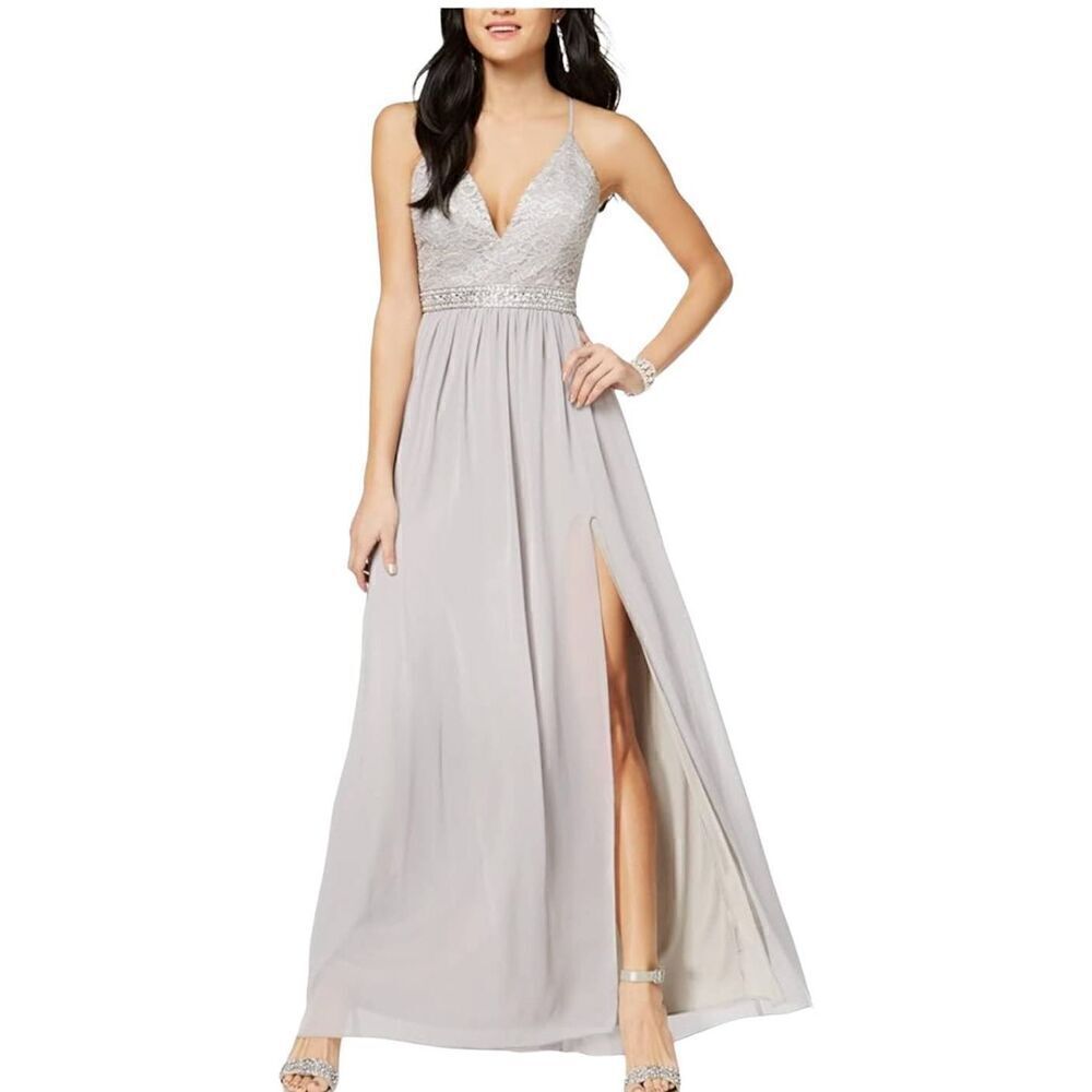 Emerald Sundae Embellished Gown Dress grey sz med